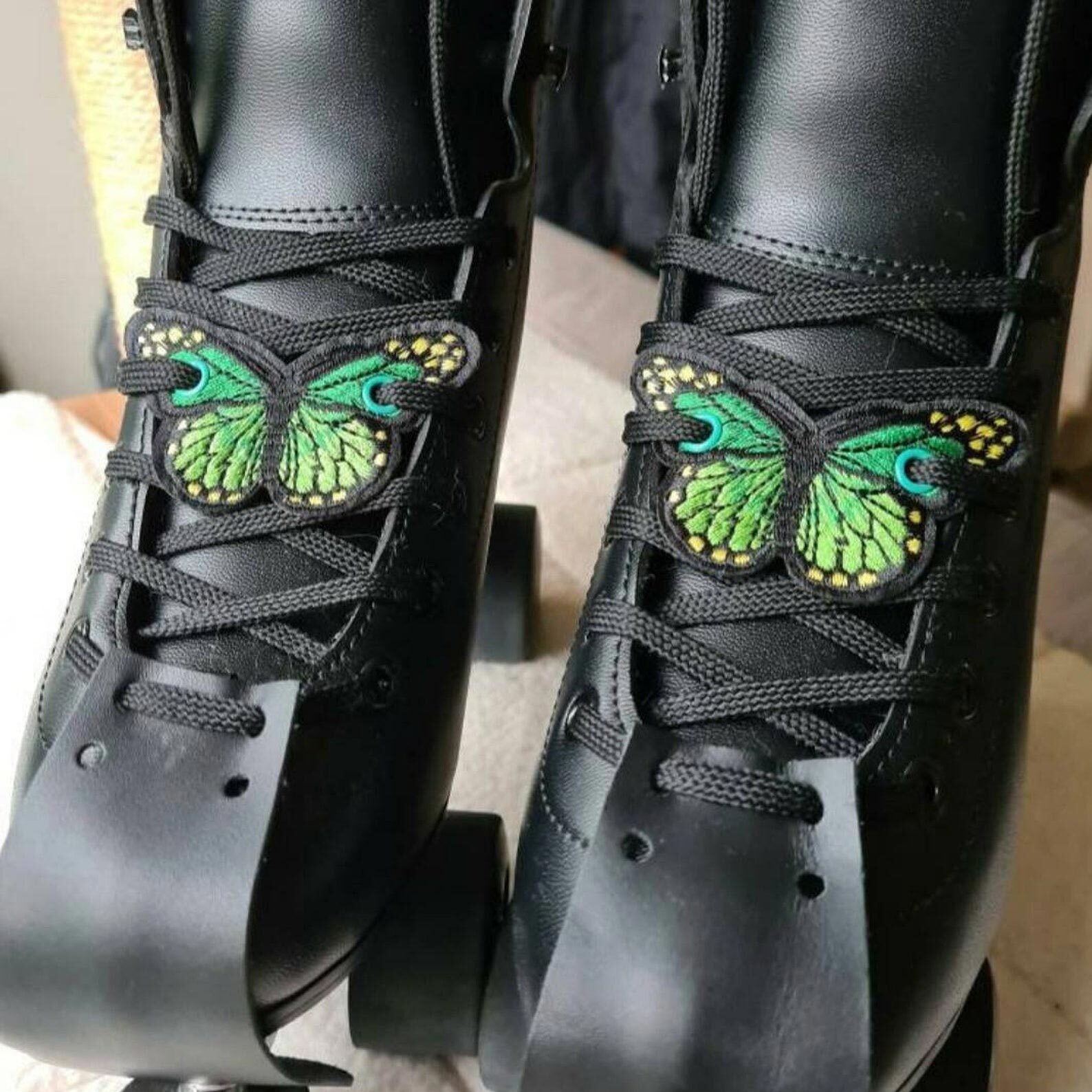 Elsies Embroidered Butterfly (Pair) / Green