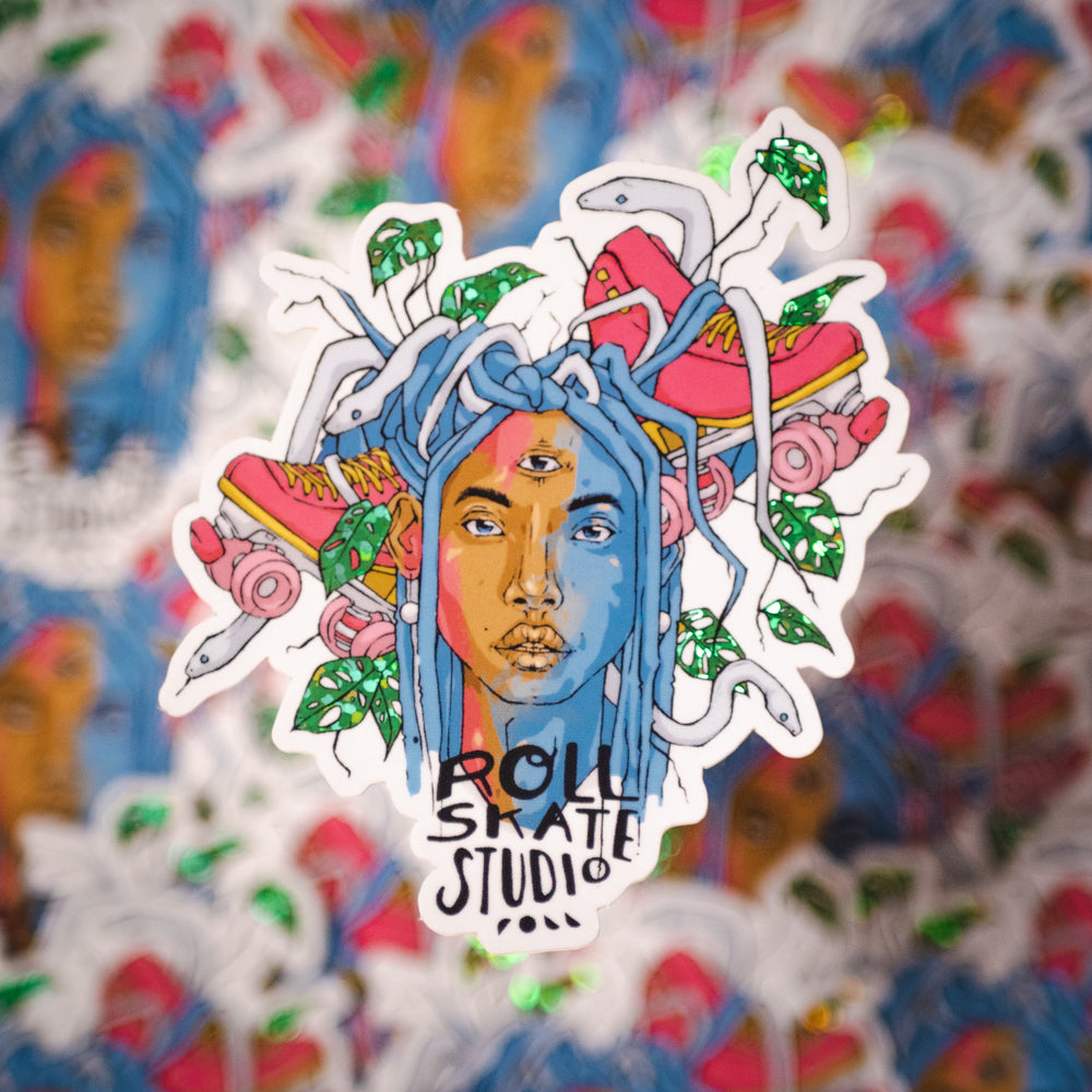 Roll Skate Studio Glitter Sticker / Monstera