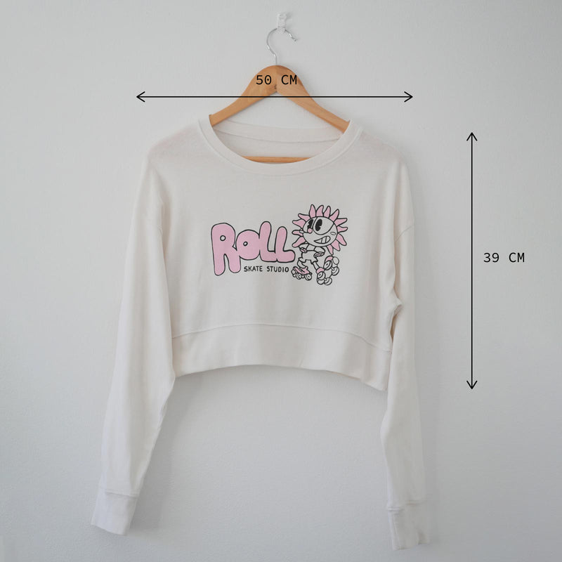 Roll Upcycled / Sunflower Cropped Sweatshirt / White / XS